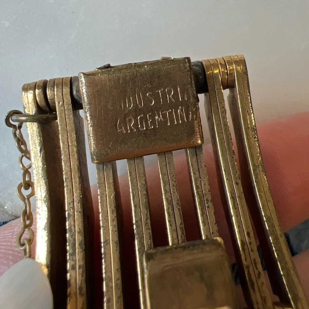 Vintage Architectural Gold Link Bracelet Bauhaus Inspired | Articulated Cuff - Picture 6 of 9